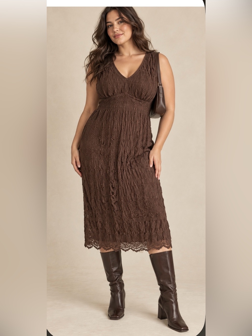 Rabbit Rabbit Rabbit Vintage Brown Lace  Midi Dress  Womens Y2K 90s  16 XL